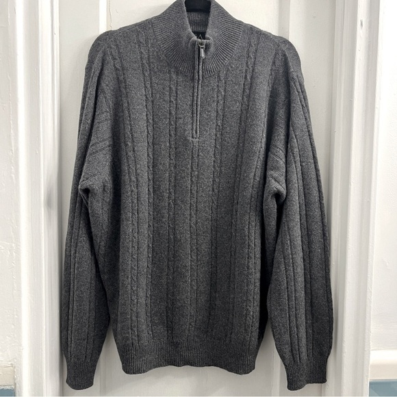 Jos. A. Bank Signature Collection 100% Cashmere Charcoal Quarter Zip L - Picture 1 of 4